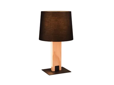 Zdjęcie produktu dla Lampa stołowa z abażurem Rahul jasne drewno-czarna 1xE27x40W drewno wym:50x28x28cm IP20 Trio
