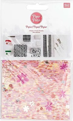 Produktbild von Patch-Papier Rosa Blumenteppichmuster 30 x 42 cm