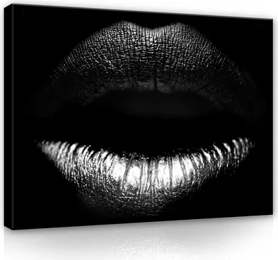 Produktbild von Leinwandbild Lippen Frau Schwarz 100x70 cm XXL Erotik Schlafzimmer Wohnzimmer Canvas Bilder Wandbilder Kunstdruck Wand Bild auf Leinwand Aufhängefertig
