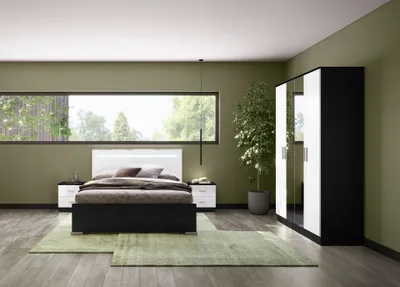 Produktbild von Schlafzimmer-Set Noemi 4-Teilig in Schwarz/Weiß Hochglanz 4-Türig