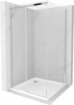 Obrázek produktu pro Mexen Omega rozsouvací sprchový kout 100 x 100 cm, Průhledné, Chromovaná + sprchová vanička Flat - 825-100-100-01-00-4010