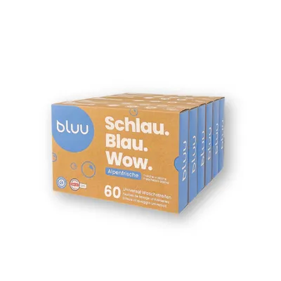 Produktbild von bluu Waschmittel-Blätter Alpenfris | 360 Stk | Biologisch abbaubares Waschmittel | 100% Plastikfrei | Wäsche ökologisch waschen mit Eco Waschstreifen