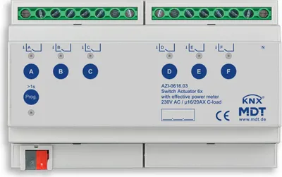 Obrázok produktu pre MDT Spínač 6-násobný, 8TE, REG, 16/20 A, 230 V AC, 200 µF, 1 ks.