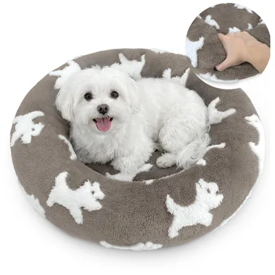 Produktbild von Domarex Dogguru Nala Rundes Hundebett Katzenbett 55 cm Donut Sherpa Bett Anti-Rutsch Für Kleine & Mittelgroße Hunde Katzen, M / Beige Doggies