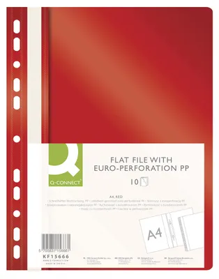 Image de Classeurs à anneaux Q-CONNECT en plastique, format A4, 10 pièces, rouge, classeurs transparents avec bandes d'étiquetage