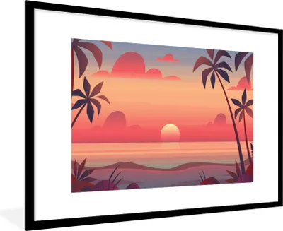 Produktbild von MuchoWow® MuchoWow® Gerahmtes Poster Retro - Strand - Sonne 90x60 cm - Poster mit zchwarzem Bilderrahmen - Wanddekoration - Fotos