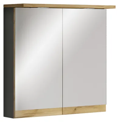 Image de Armoire de salle de bain avec miroir, éclairage et prise électrique – Armoire de salle de bain avec miroir à 2 portes et 2 compartiments – Armoire de salle de bain murale – H. 59 x L. 60 x P. 23 cm, Cosila