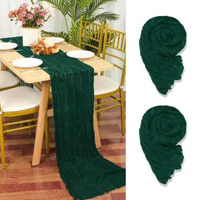 Produktbild von Seihtuch Tischläufer Dunkelgrün 2 Stück 55 x 300 cm Gaze Stoff Rustikal Boho Hochzeit