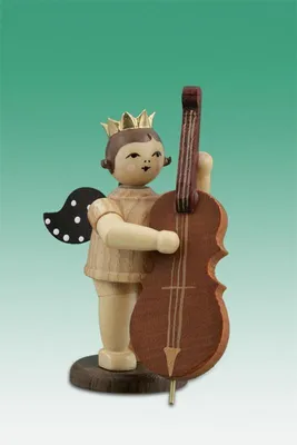 Produktbild von Holzfigur Musikantenengel mit Kontrabass und Krone natur Höhe 6,5cm NEU