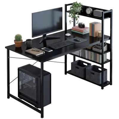 Produktbild von Computer-Schreibtisch, LOFT, schwarz, skandinavischer Stil, Schreibtisch mit Bücherregal