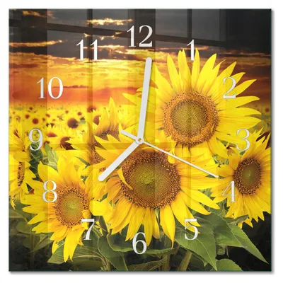 Produktbild von Tulup Glasuhr Wanduhr Küchenuhr Echt-Glas 30x30 cm Modern Dekorativ Geräuschlos Weiße Zeiger - Sonnenblumen