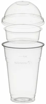 Produktbild von 50x Trinkbecher 400ml + Domdeckel ohne Loch + Einsatzbecher Ø 96mm (PLA)