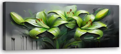 Image de Toile abstraite Lys verts Fleurs peintes 150x50 Feeby Vert Image pour le mur Prête à accrocher