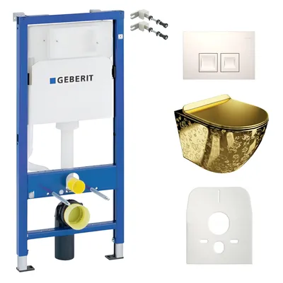 Produktbild von GEBERIT Geberit Duofix Basic Vorwandelement + Wand-WC Tiefspül Sofi Slim Becken Golden Eye Spülrandlos + Bedienplatte Delta 25 für Doppelspülung
