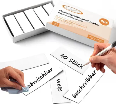 Produktbild von ECENCE 40 Magnetstreifen beschreibbar - 100mmx30mm Weiss - zuschneidbare Haftstreifen - abwischbare