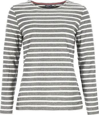 Produktbild von modAS Damen Shirt Streifenshirt 1/1-Arm - Ringelshirt Langarmshirt Damen Gestreift - Longsleeve Shirt mit Streifen aus Baumwolle in Graumelange/Weiß Größe 52