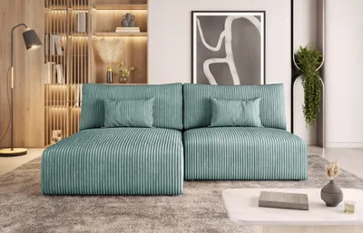 Produktbild von Easy4You Türkis Ecksofa Modulo Kord in L-Form 210x69x152 cm mit Schlaffunktion und Bettzeugbehälter - Schlafsofa mit Bettkasten - Eckcouch mit Stauraum - Stoff: POSO 26
