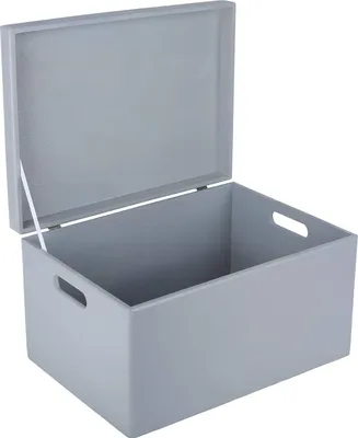 Produktbild von Creative Deco XXL Grau Große Holzkiste Aufbewahrungsbox Spielzeug | 40 x 30 x 24 cm (+/- 1cm) | Mit Deckel zum Dekorieren Aufbewahren | Mit Griff | Perfekt für Dokumente, Wertsachen und Werkzeuge
