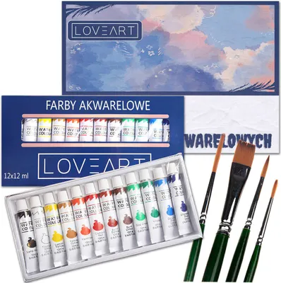 Produktbild von LOVEART Aquarellfarben 12x12ml, Malblock, Pinselset