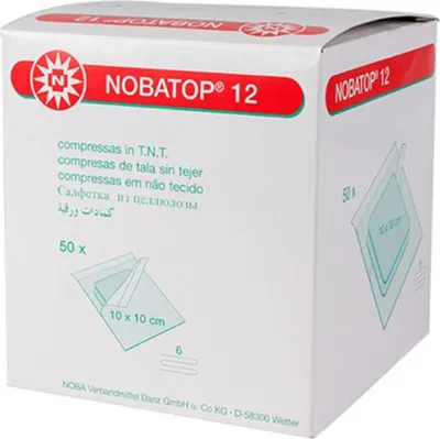 Produktbild von NOBA Nobatop 12 sterile Vliesstoffkompressen 6- lagig 50 x 2 Stück 10 x 10 cm