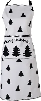 Produktbild von Clayre & Eef Küchenschürze 70x85 cm Weiß Schwarz Baumwolle Weihnachtsbaum