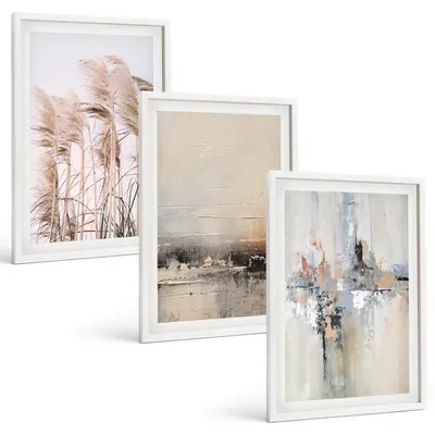 Produktbild von Bilder Set 3-teilig im weißen Rahmen – Wandbilder 3 Stück – gerahmte Poster für Wohnzimmer, Schlafzimmer und Flur – 40x60 cm – Abstrakte Vegetationsmuster