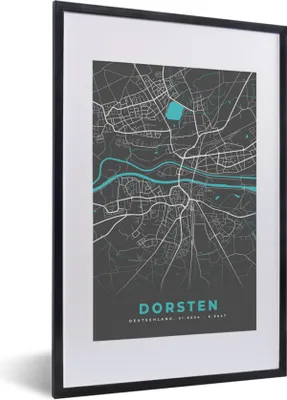 Produktbild von MuchoWow® Gerahmtes Poster Blau - Deutschland - Karte - Stadtplan - Dorsten 40x60 cm - Poster mit Schwarzem Bilderrahmen Wandposter Rahmen Foto Bilder - Poster in Rahmen