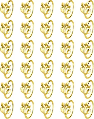 Produktbild von Goldene Serviettenringe Blatt 30 Stück Metall, Serviettenschnallen Tischdeko für Hochzeit Feier