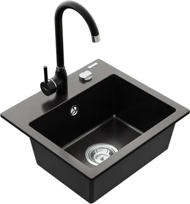 Immagine prodotto di Mexen Milo lavello da cucina in granito 1-vasca con rubinetto cucina Telma, nero - 6505-77-670200-70