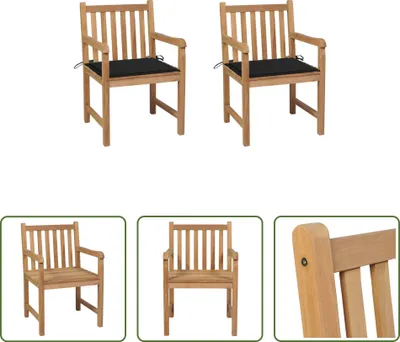 Produktbild von The Living Store Gartenstühle 2 Stk. mit Schwarzen Kissen Massivholz Teak