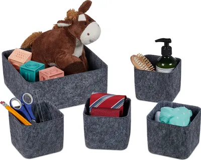 Produktbild von Relaxdays Schubladen Organizer, 5-teiliger Schrankorganizer für Kleiderschrank, Schublade uvm., faltbar, 2 Größen, grau