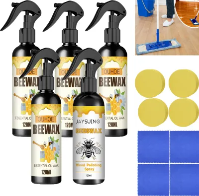 Produktbild von minhgoring 5*120ml Bienenwachs Spray, Möbelpflege Bienenwachs-Möbelpolitur mit 4 Schwamm und 4 Reinigungstuch, Bienenwachs Sprühreiniger Möbelpflegemittel