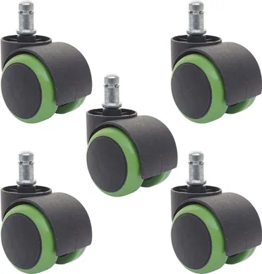 Produktbild von 5er-Set Hartbodenrollen HWC-H86, Bürostuhl-Rollen Stuhlrollen, 150kg belastbar Ø 11mm  grün