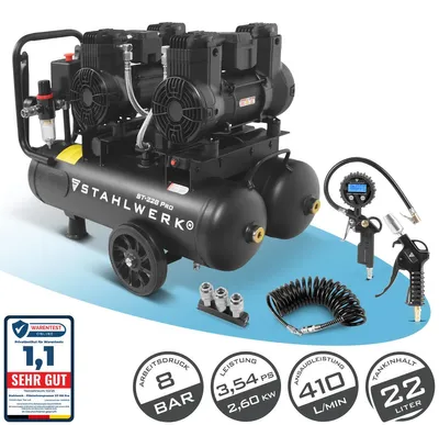 Produktbild von STAHLWERK Kompressor 8 bar 22 L im Set Reifenfüller Schlauch Pistole Verteiler