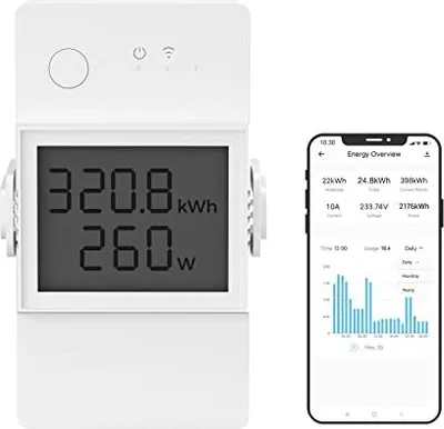 Produktbild von SONOFF LCD Digitaler Stromzähler, Smart Wlan Energiezähler 1 Phase 16A/4000W, DIN-Schienen-Wechselstromzähler mit Stromverbrauchsmessung und