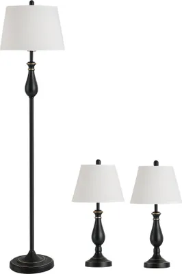 Produktbild von HOMCOM 3er-Lampenset 1 Stehlampe(ø38 x 158H cm) + 2 Tischlampe(ø30 x 62H cm)