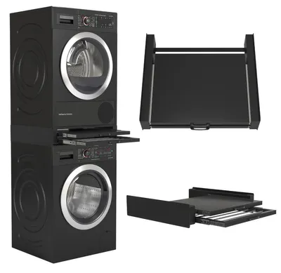 Produktbild von Wasophoogte® Zwischenbaurahmen Waschmaschine Trockner mit Ausziehbarem Plateau und Trockenrack – Stapelkit für Waschmaschine und Trockner – Universeller Verbindungsrahmen