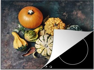 Produktbild von KitchenYeah© Herdabdeckplatte Kürbis - Herbst - Laub , 59x52cm, Küche Deko, Glaskeramikkochfeld Herdabdeckung, Abdeckplatte fùr Kochfeld