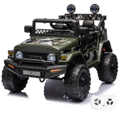 Obrázok produktu pre Detské elektrické autíčko Toyota FJ Cruiser 12 V (1–6 rokov) – oficiálne licencované, s diaľkovým ovládaním, pneumatikami EVA, 2 motormi a koženým sedadlom – detské elektrické vozidlo, zelené