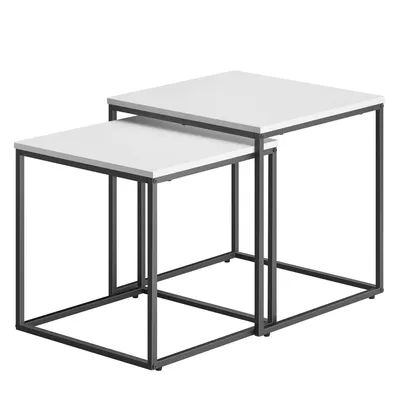 Produktbild von Couchtisch quadratisch 2er Set – Beistelltische im Loft-Design, ineinander schiebbar – Weiß
