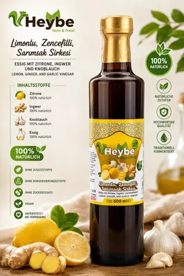 Produktbild von Heybe Zitronen-Ingwer-Knoblauch Essig 500 ml – Natürlich fermentierter Essig
