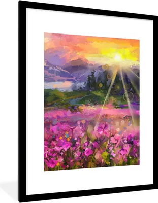 Produktbild von MuchoWow® Gerahmtes Poster Gemälde - Ölfarbe - Blumen - Natur - Sonne 60x80 cm - Poster mit Schwarzem Bilderrahmen Wandposter Rahmen Foto Bilder - Wohnzimmer - Dekorationen - Prämie