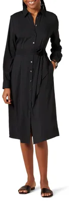 Immagine prodotto di A. Vestito chemisier midi a maniche lunghe da donna, in georgette, colore nero, taglia M