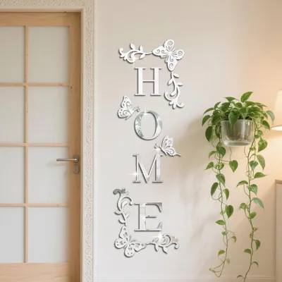 Image de Omgoods - Lettres en argent, autocollants en acrylique pour mur - Décoration murale en forme de papillon, idéale pour la cuisine et la chambre
