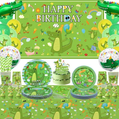 Produktbild von Omgoods – Geburtstagsparty-Dekorationsset mit Krokodilmotiv, inklusive Ballons und Tischdekoration