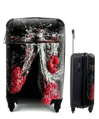 Produktbild von MuchoWow® Koffer Handgepäck Trolley Rollkoffer Kleine Reisekoffer mit 4 Rollen - Himbeeren - Obst - Stilleben - Wasser - Schwarz - Rot - Cabin Size < 55x40x23 cm & 55x40x20 cm - Fotokoffer - Kabinenkoffer - Boardgepäck - Reise-Box - Reisekoffer - Reisegepäck - Koffer mit Bild - Trolley für Kinder