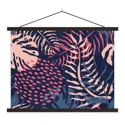 Produktbild von MuchoWow® Textilposter Blätter - Tropisch - Muster - Mädchen - Kinder - Rosa - Mädchen 60x45 cm mit schwarzem Rahmen - Poster Schlafzimmer