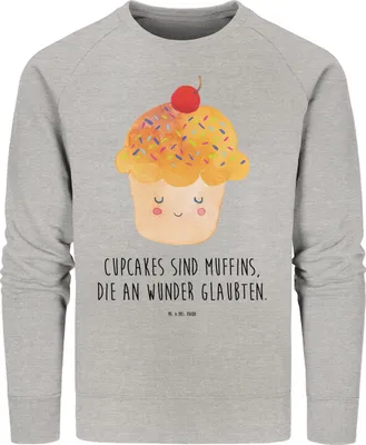 Produktbild von Mr. & Mrs. Panda Baumwoll Pullover Cupcake Größe XL - Heather Grey - Geschenk, Lustige Sprüche, Muffin, Sweatshirt, Motivation, Küche Deko, Pulli, Bio, Cupcakes, Backen