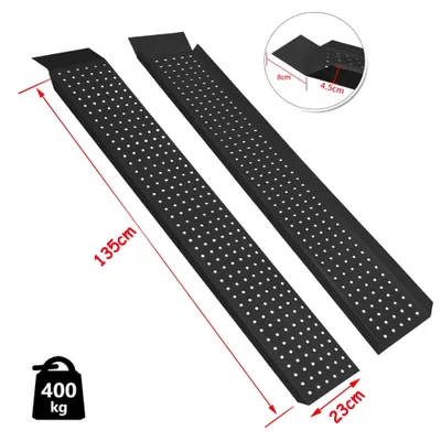 Productafbeelding van Oprijplaat - Motorfietsoprijplaat - Set van 2 - 135 cm - Verzinkt staal - Draagvermogen 400 kg - Antislip - Zwart