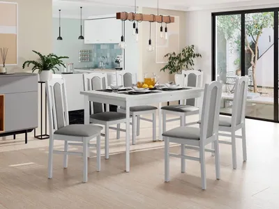 Obrázok produktu pre Zostava do jedálne 6+1 s rozkladacím stolom SALUSIA 5 - biela / šedá